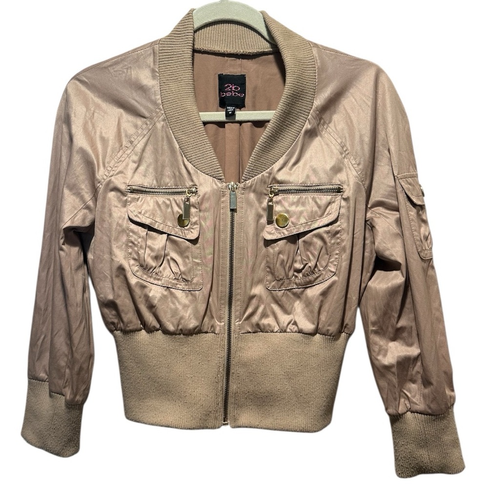 bebe Vintage Y2k Beige Gold Bomber Jacket Size M - Picture 2 of 7